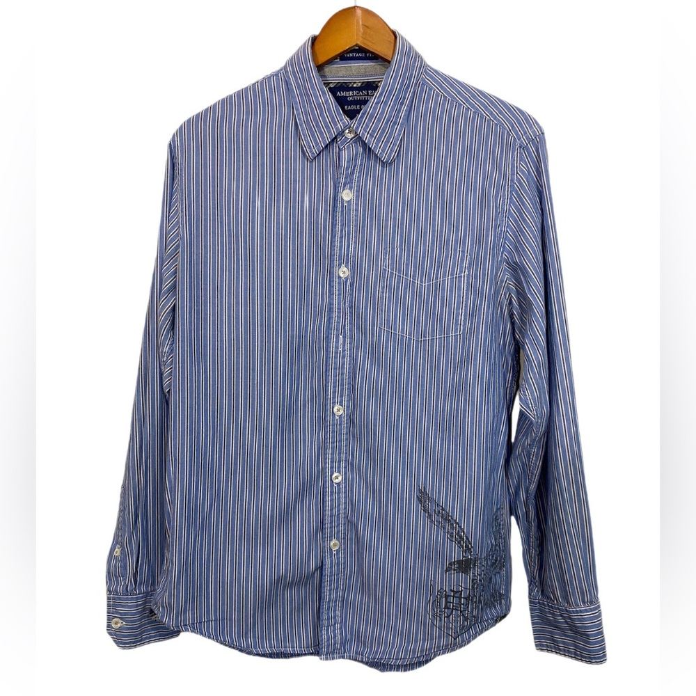 American Eagle Vintage Fit Long Sleeve Button Up Pinstripe Shirt Men’s Medium